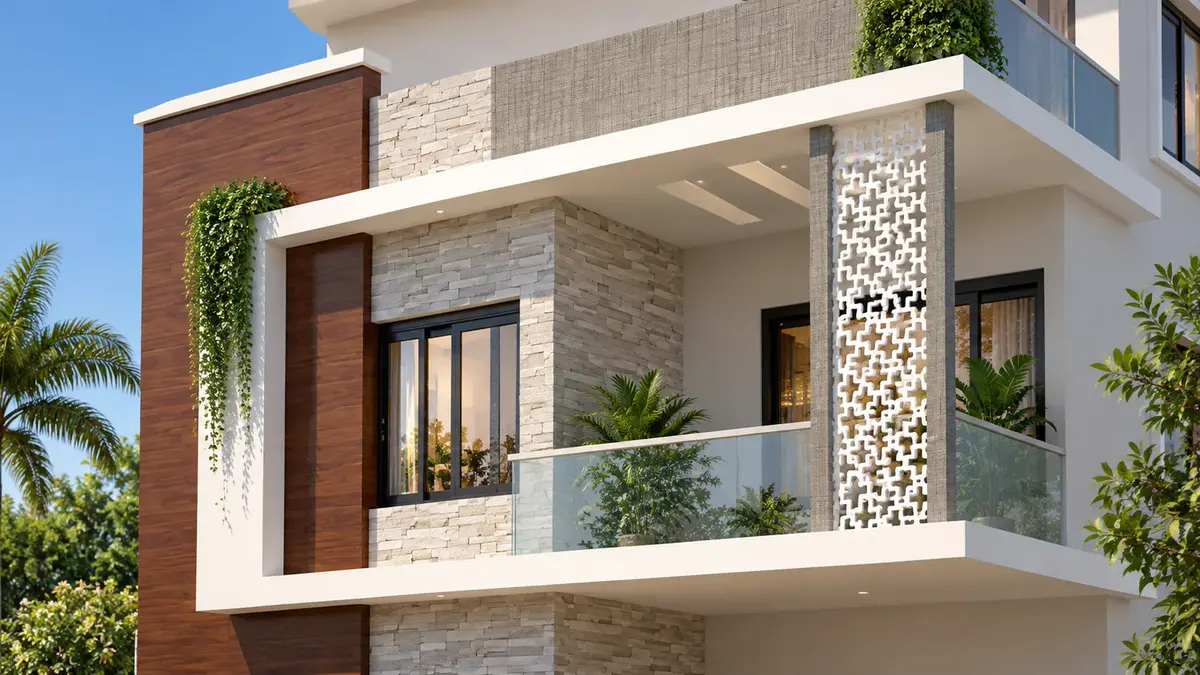 Concept render of a villa's balcony and facade detail